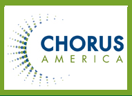 Chorus America logo with green and teal sunburst design with text