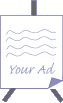 Full page ad icon showing a white page with figurative writing sitting on small easel with purple text