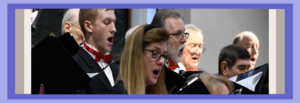 Close-up of male and female singers performing with the Northern Virginia Chorale