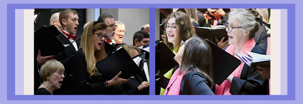 Northern Virginia Chorale singers performing at 'We Remember Them' and 'Joyful Spring Delights' concerts.